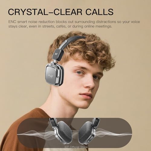 iKF R2 Retro Classic Wireless Headphones,On Ear Headset,Ergonomic Design,40mm Drivers, ENC Clear Call, Bluetooth & Wired Dual Mode, 60H Playback,Throwback 80s 90s,OOTD (Black) - Image 5