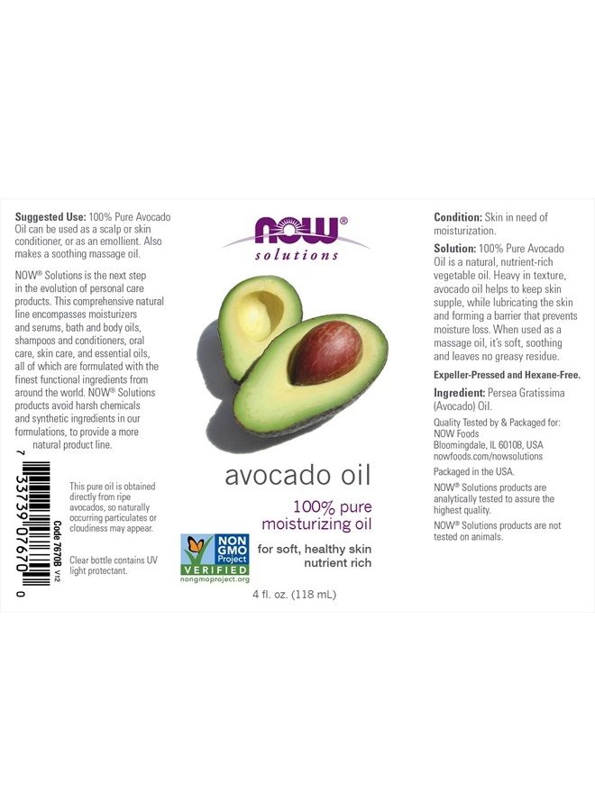 now Solutions, Avocado Oil, 100% Pure Moisturizing Oil, Nutrient Rich and Hydrating, 4-Ounce  - Image 2