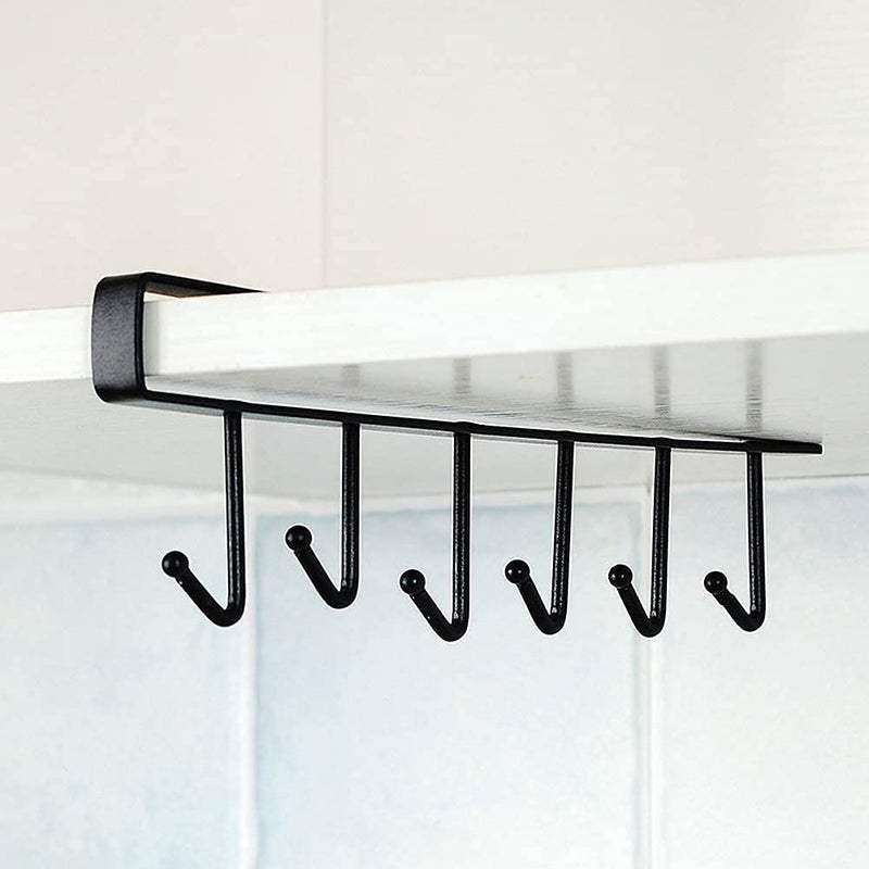FAMOUS SHOP FAMOUS SHOP 6 Hook Cabinet Hanger Mug Cups Wine Glasses Storage Hooks Kitchen Utensil Ties Belts and Scarf Hanging Hook Rack Holder Under Cabinet Closet Without Drilling Multi2pcs  - Image 5