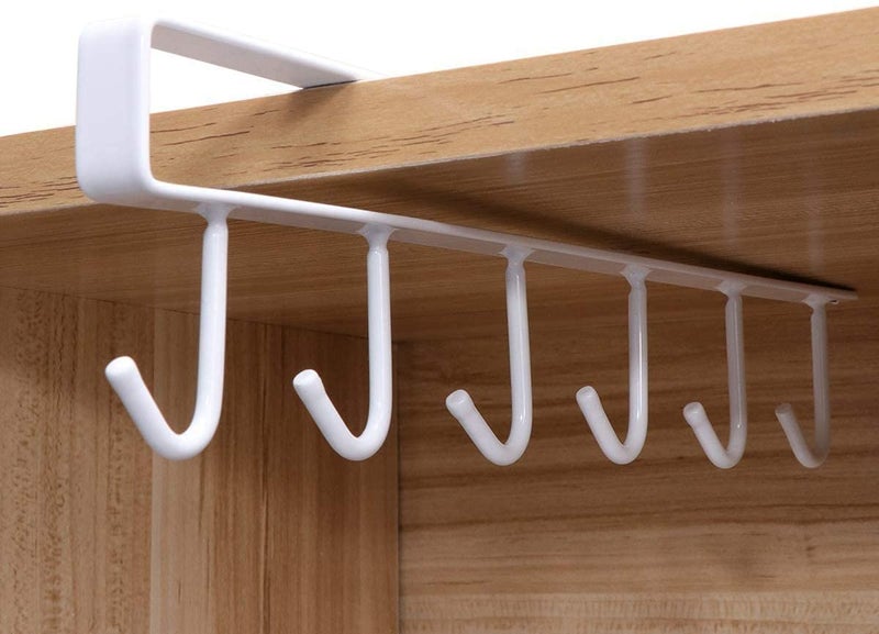 FAMOUS SHOP FAMOUS SHOP 6 Hook Cabinet Hanger Mug Cups Wine Glasses Storage Hooks Kitchen Utensil Ties Belts and Scarf Hanging Hook Rack Holder Under Cabinet Closet Without Drilling Multi2pcs  - Image 4