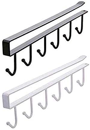 FAMOUS SHOP FAMOUS SHOP 6 Hook Cabinet Hanger Mug Cups Wine Glasses Storage Hooks Kitchen Utensil Ties Belts and Scarf Hanging Hook Rack Holder Under Cabinet Closet Without Drilling Multi2pcs  - Image 1