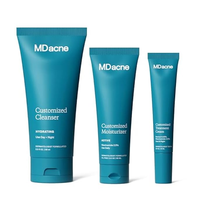 MDacne مجموعة MDacne للعناية بالبشرة من 3 خطوات - كريم الريتينول 0.25%، منظف حمض الساليسيليك، مرطب النياسيناميد - منتجات نباتية لحب الشباب الهرموني، والبقع، والتجاعيد. مجموعة كاملة للعناية بالبشرة لمدة 30 يومًا. - Image 1