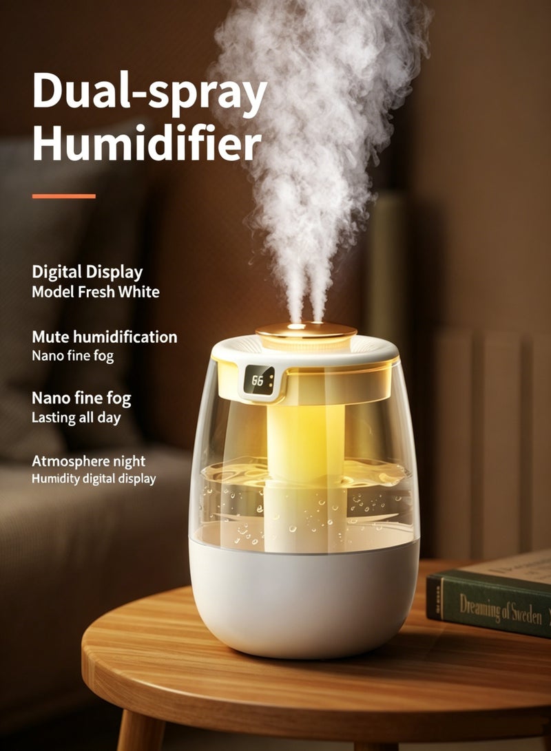 HFN 2L Dual Nozzle Cold Mist Humidifier with Night Light, Digital Display Humidifier, 3 Atomization Modes & 360° Rotatable Nozzle, Ultra-Quiet Operation, Auto Shut-Off Without Water, Ideal for Home, Baby Room and Office - Image 1
