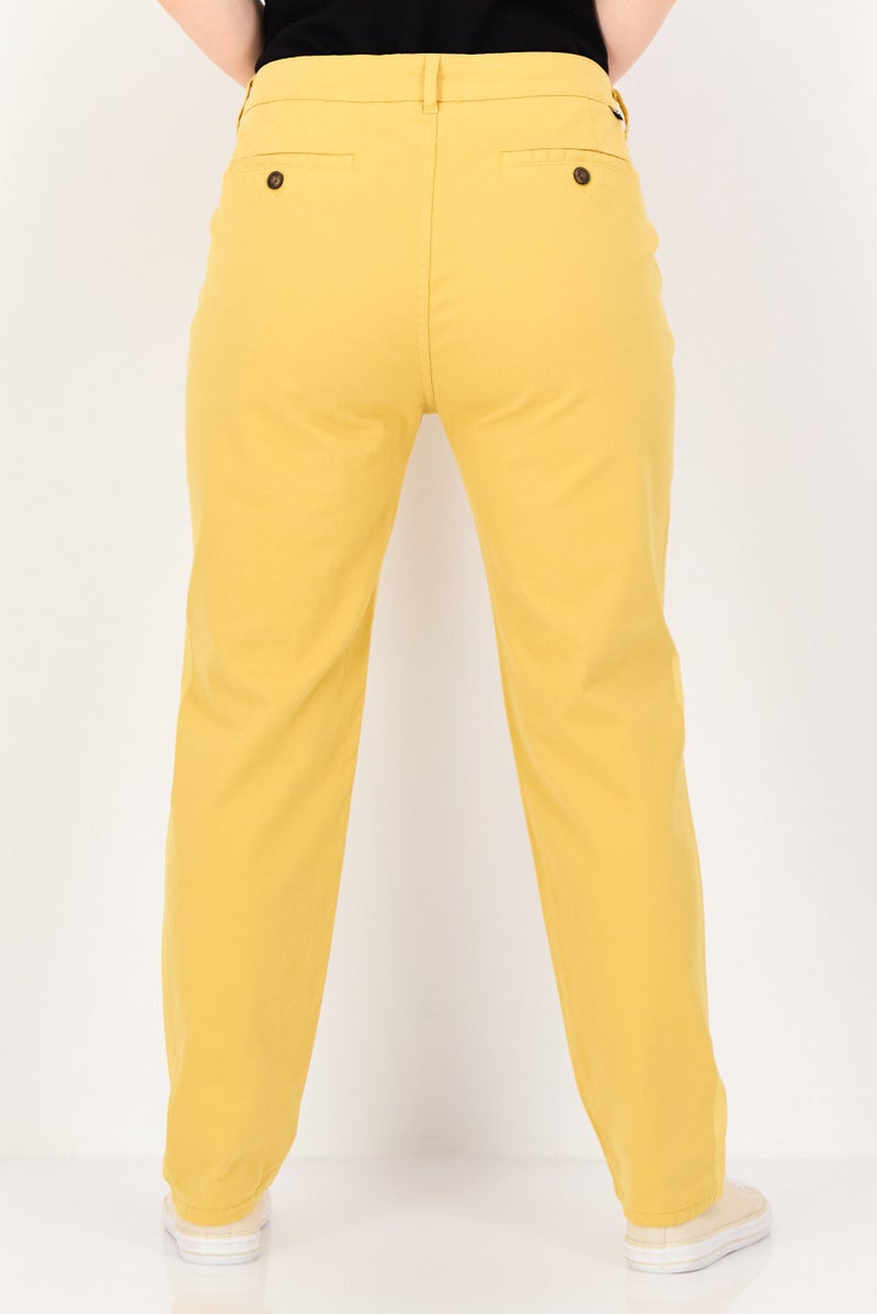 Reiko Women Regular Fit Solid Chino Pants, Yellow - Image 3