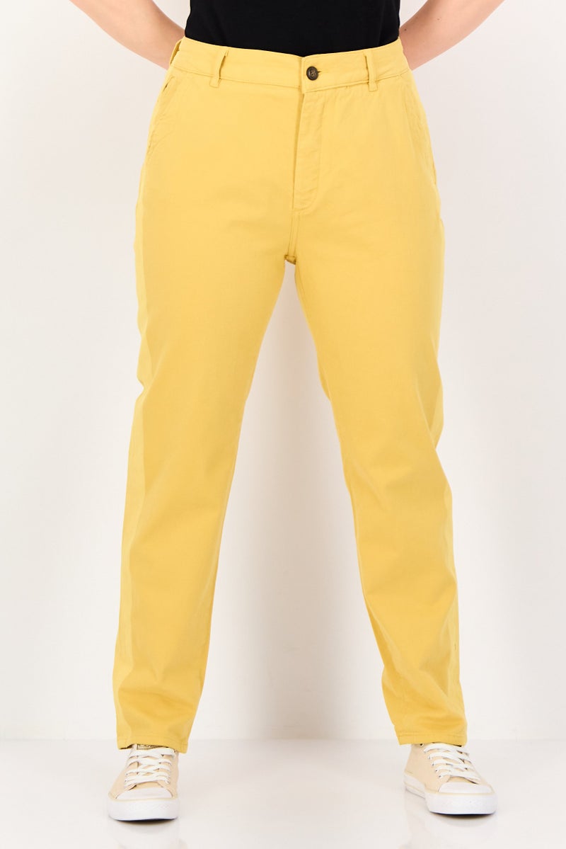 Reiko Women Regular Fit Solid Chino Pants, Yellow - Image 1