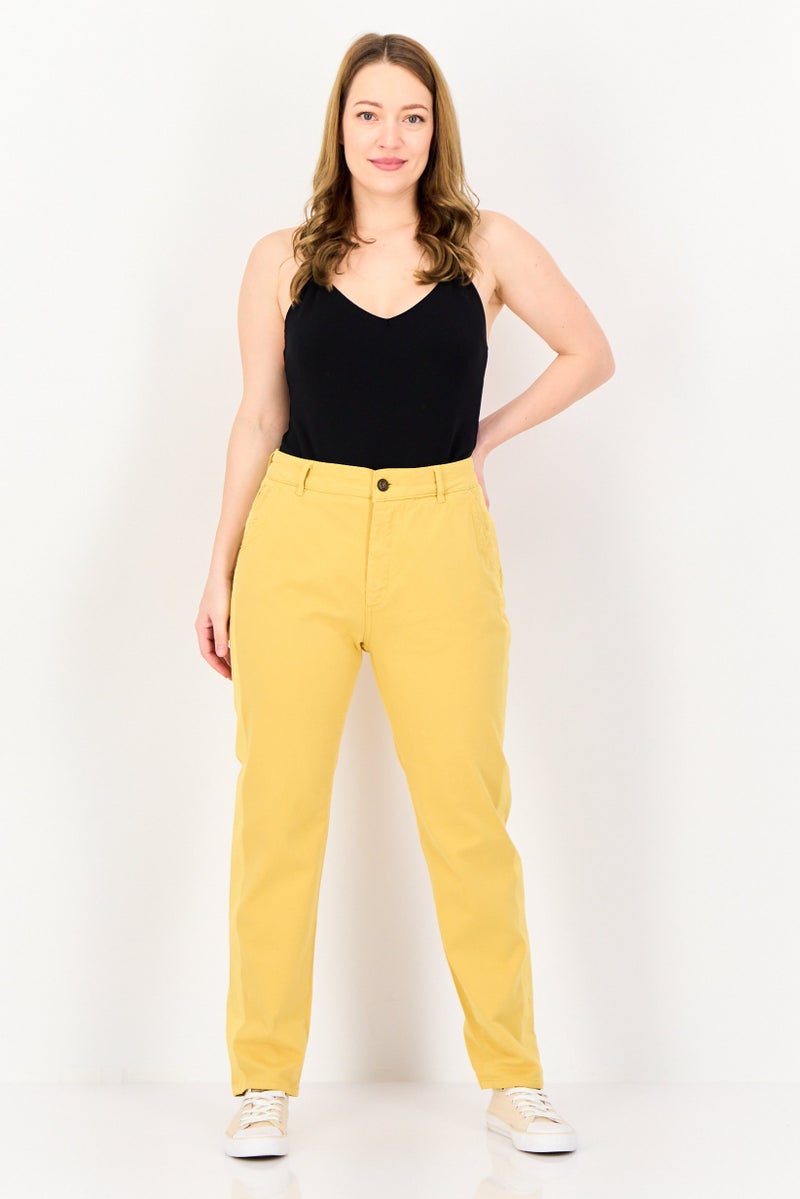 Reiko Women Regular Fit Solid Chino Pants, Yellow - Image 4