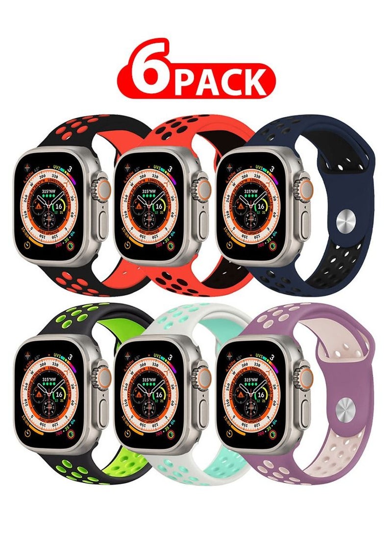 CATANES - 6 Pack For Apple Watch 49mm 45mm 44mm 42mm Silicone Sport Band Nike Strap Compatible With iWatch Series Ultra/8/7/SE/6/5/4/3/2/1 - Image 1