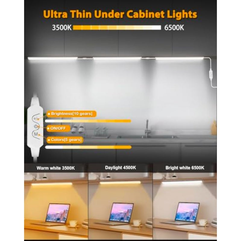 Under cabinet lighting for kitchen/room/shelf/desk/display case: dimmable 12-inch ultra-thin plug-in LED bar, multi-color, super bright, aluminum alloy, white - Image 3