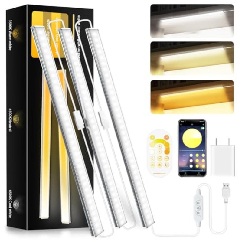 Under cabinet lighting for kitchen/room/shelf/desk/display case: dimmable 12-inch ultra-thin plug-in LED bar, multi-color, super bright, aluminum alloy, white - Image 1