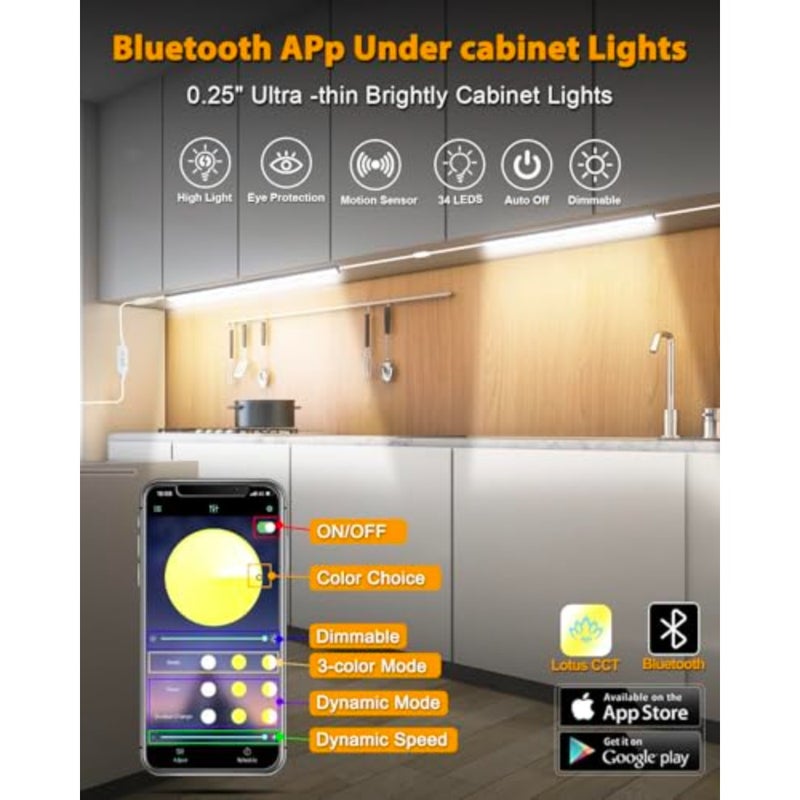 Under cabinet lighting for kitchen/room/shelf/desk/display case: dimmable 12-inch ultra-thin plug-in LED bar, multi-color, super bright, aluminum alloy, white - Image 2