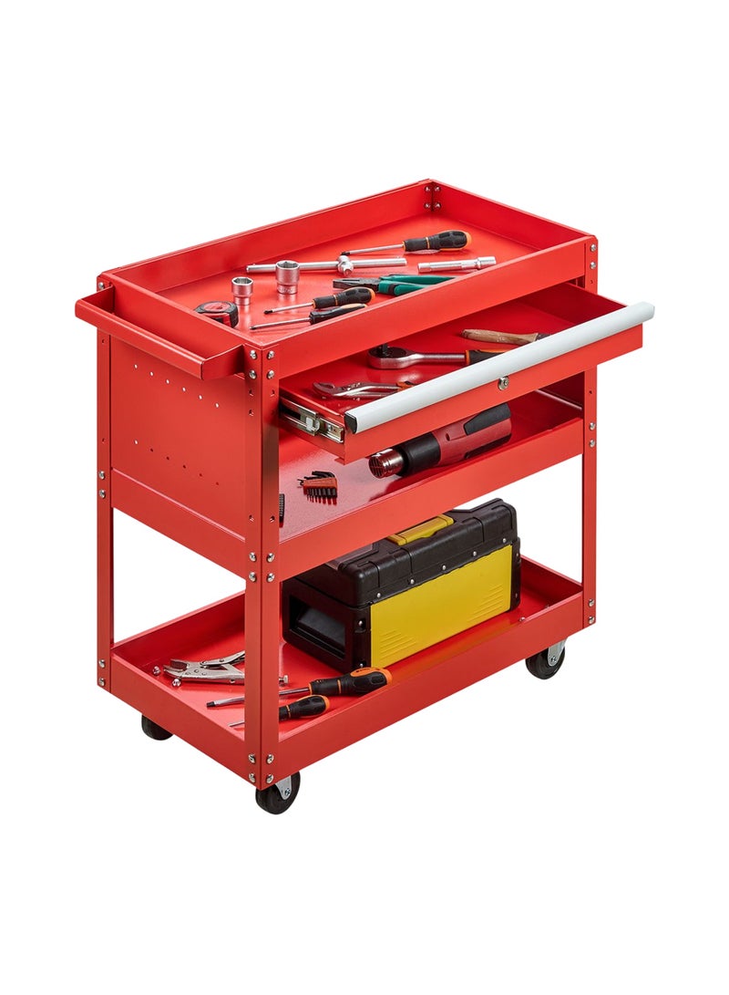 LAWAZIM Pro7 Tool Storage Cart with Wheels -Red- Durable 3-Tier Rolling Tool Cart with Locking Drawer for Garage, Workshop and Mechanic Use - Mobile Organizer with Secure Storage and Easy Maneuverability - Image 1