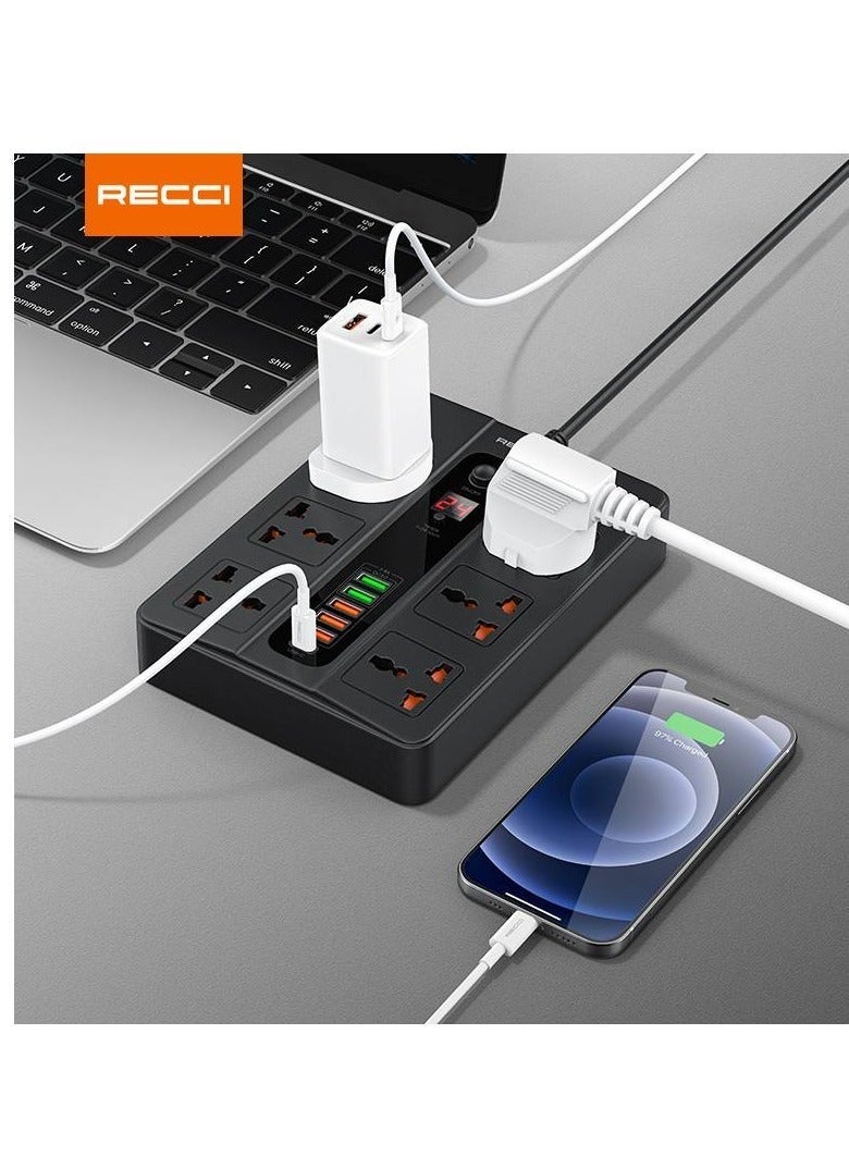 Recci PD+QC UK Plug Power Socket (6 AC Outlets, Type-C + 5 USB Ports - Image 4