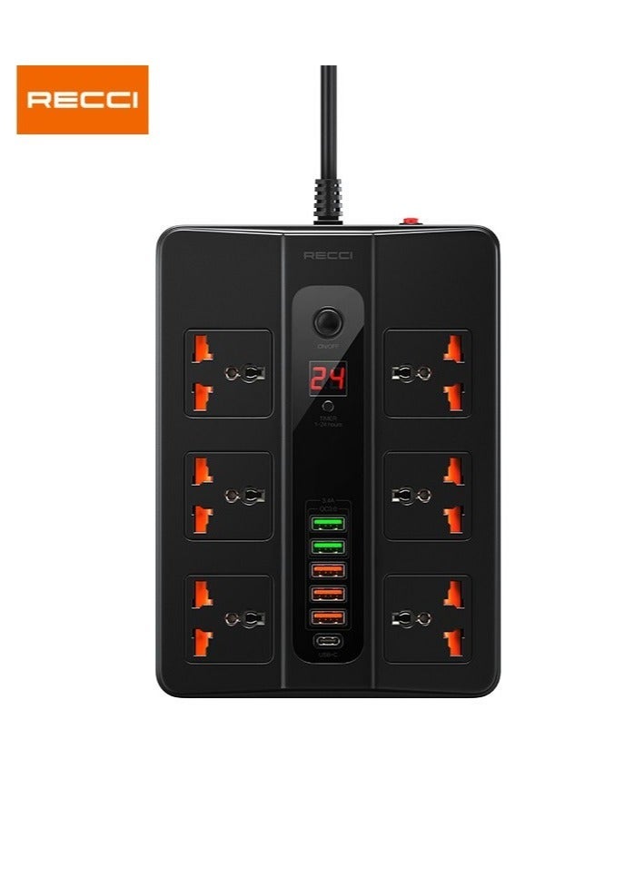 Recci PD+QC UK Plug Power Socket (6 AC Outlets, Type-C + 5 USB Ports - Image 3