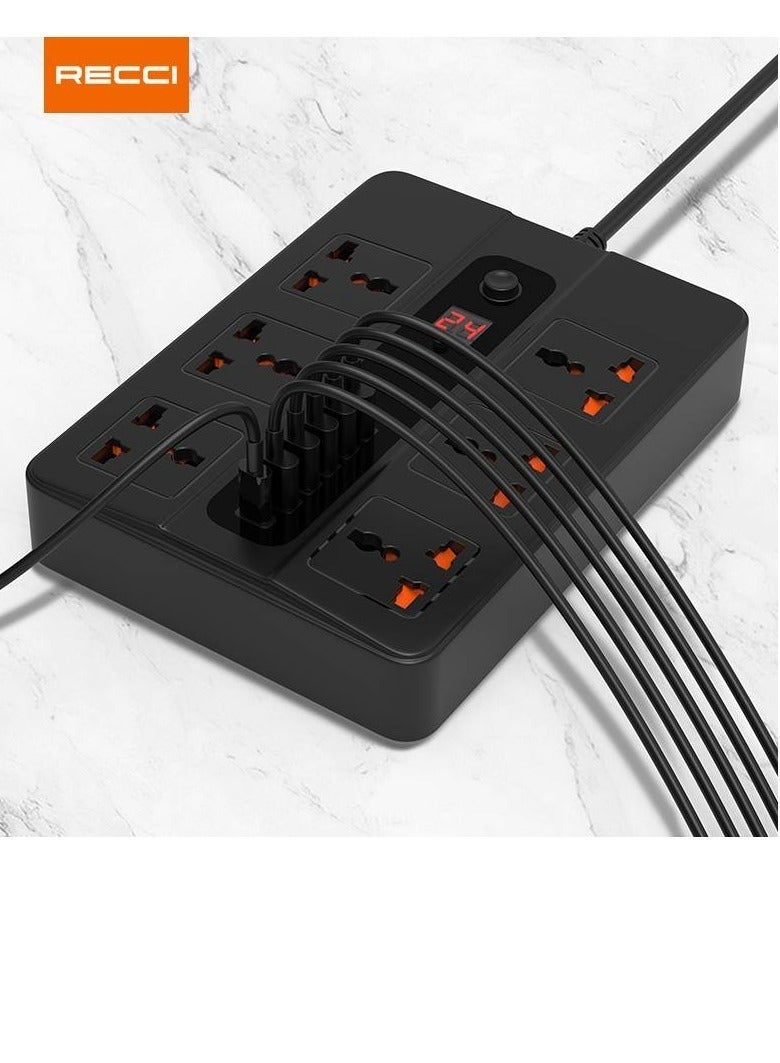 Recci PD+QC UK Plug Power Socket (6 AC Outlets, Type-C + 5 USB Ports - Image 1