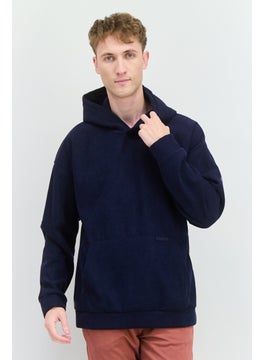 Men Hooded Ribbed Long Sleeves Sweatshirt, Navy