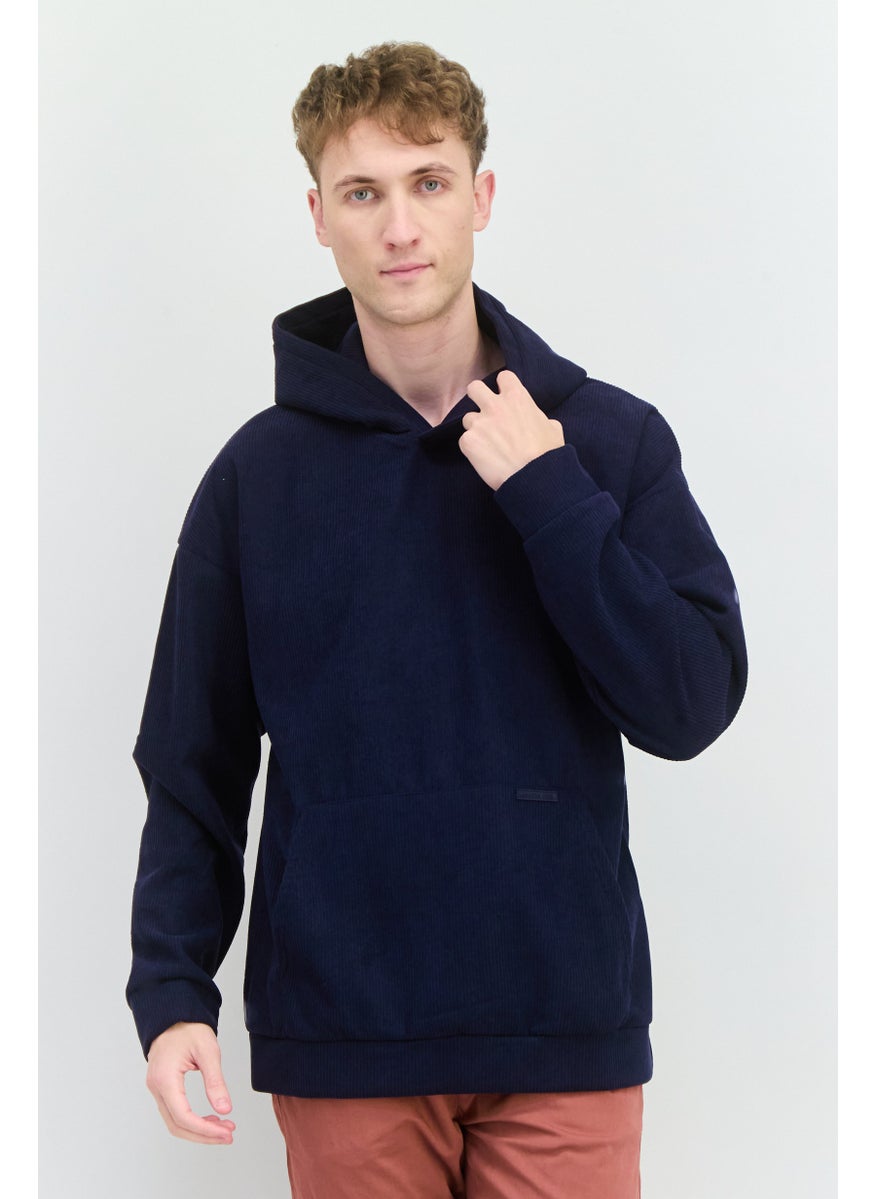 MEMBERS ONLY - Men Hooded Ribbed Long Sleeves Sweatshirt, Navy - Image 1