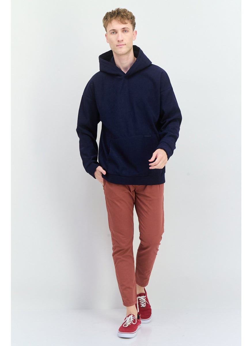 MEMBERS ONLY - Men Hooded Ribbed Long Sleeves Sweatshirt, Navy - Image 1
