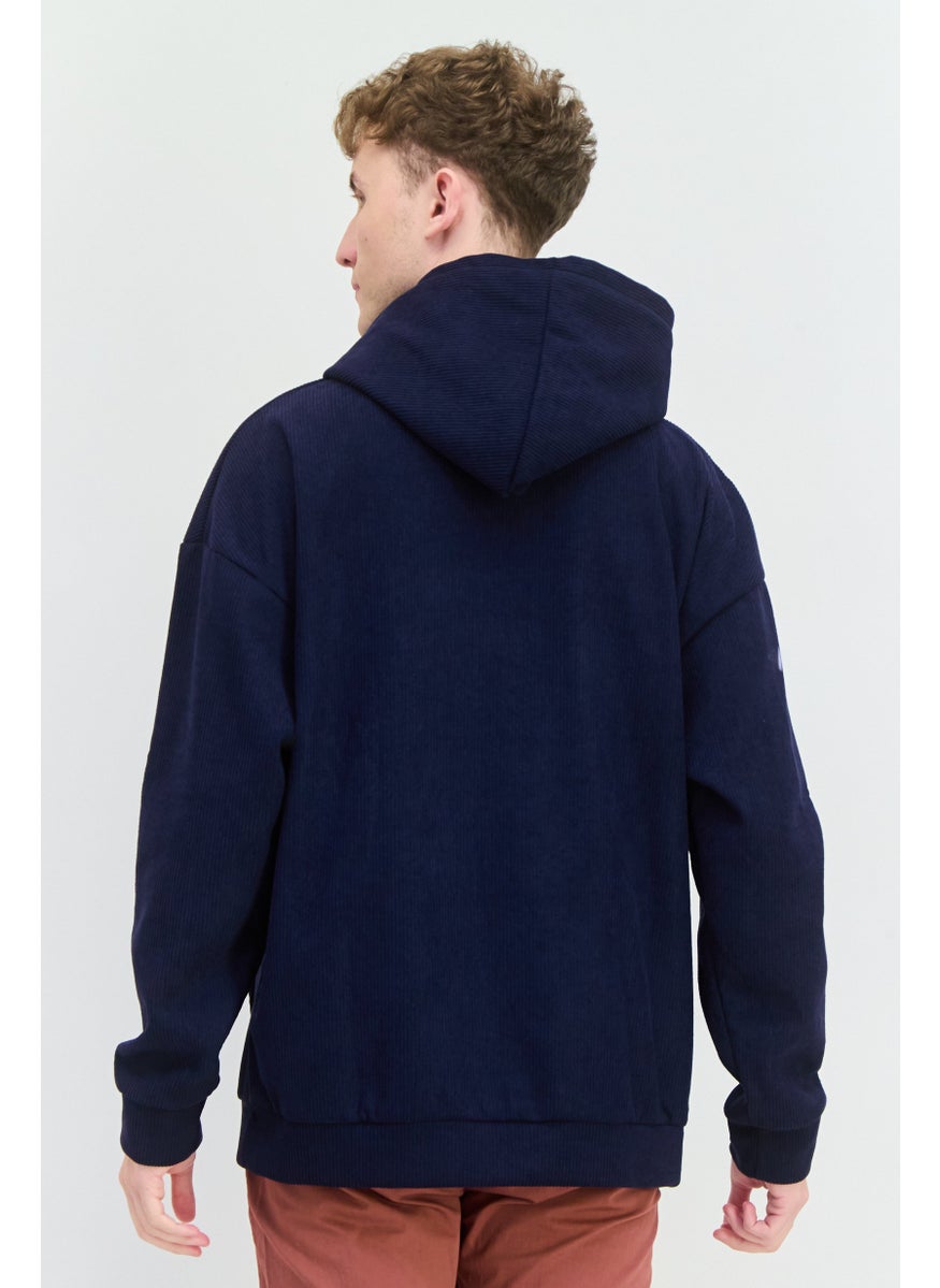 MEMBERS ONLY - Men Hooded Ribbed Long Sleeves Sweatshirt, Navy - Image 1