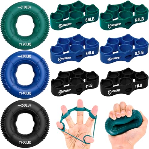 FitBeast Hand Grip Strengthener Finger Exerciser Forearm Strengthener Kit 9 Pack Targeted Hand Forearm Strength Relief Recovery Kit Deep Blue