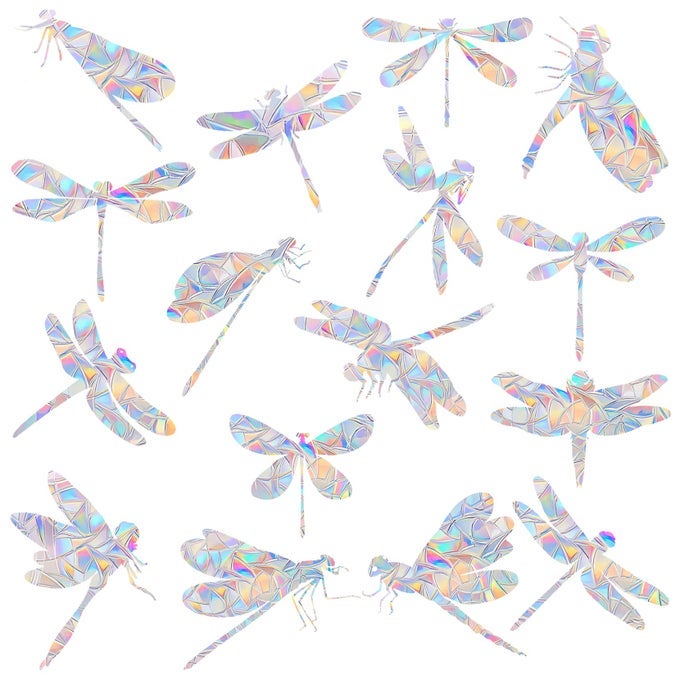 26 PIECES DRAGONFLY WINDOW CLINGS AND BUTTERFLY WINDOW STICKER ANTICOLLISION WINDOW DECALS TO SAVE BIRDS FROM WINDOW COLLISIONSNON ADHESIVE PRISMATIC VINYL WINDOW CLINGS RAINBOW 26 PIECES