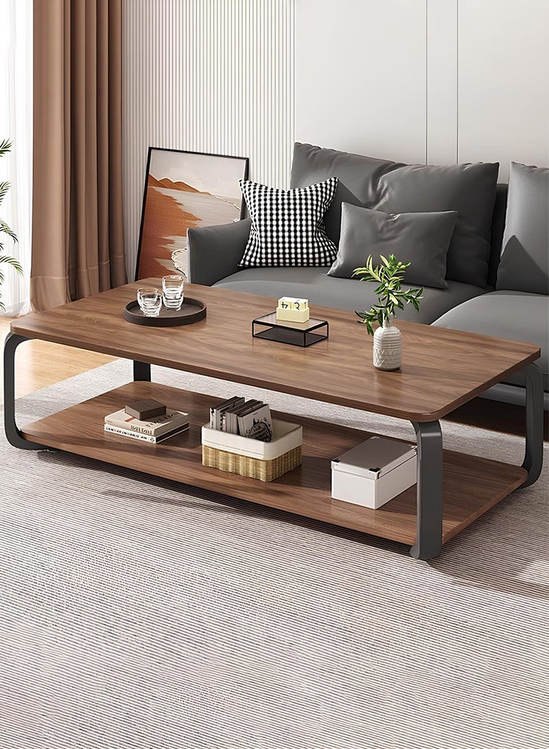 تايمي طاولة وسط خشبية بتصميم عصري مع مساحة تخزين مزدوجة وأرجل معدنية، طاولة لغرفة المعيشة والمكتب 120 × 60 × 43 سم - Image 3