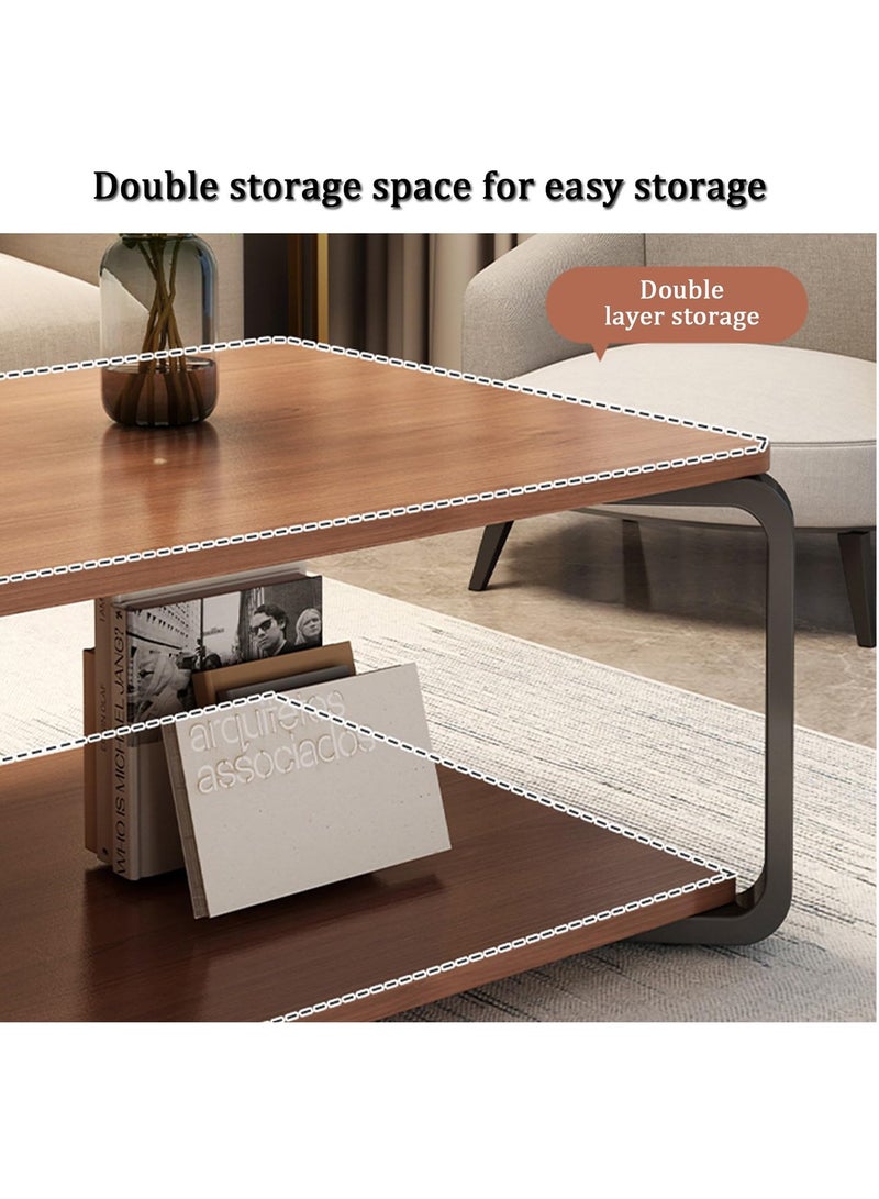 تايمي طاولة وسط خشبية بتصميم عصري مع مساحة تخزين مزدوجة وأرجل معدنية، طاولة لغرفة المعيشة والمكتب 120 × 60 × 43 سم - Image 4