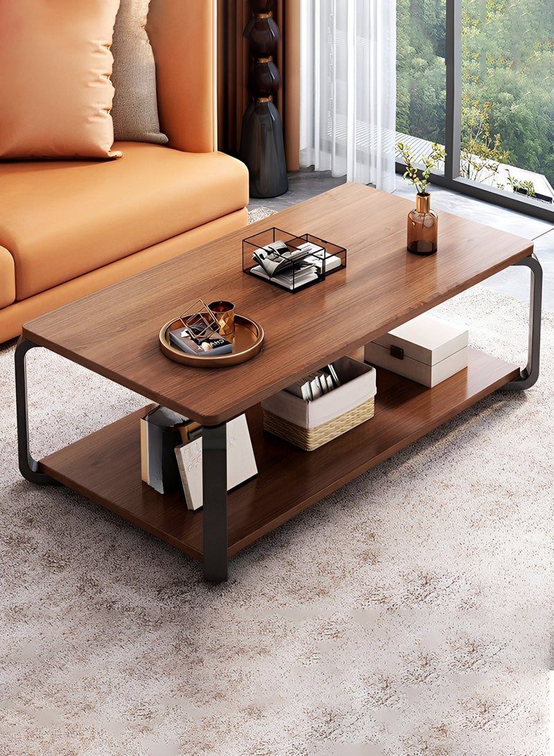 تايمي طاولة وسط خشبية بتصميم عصري مع مساحة تخزين مزدوجة وأرجل معدنية، طاولة لغرفة المعيشة والمكتب 120 × 60 × 43 سم - Image 2