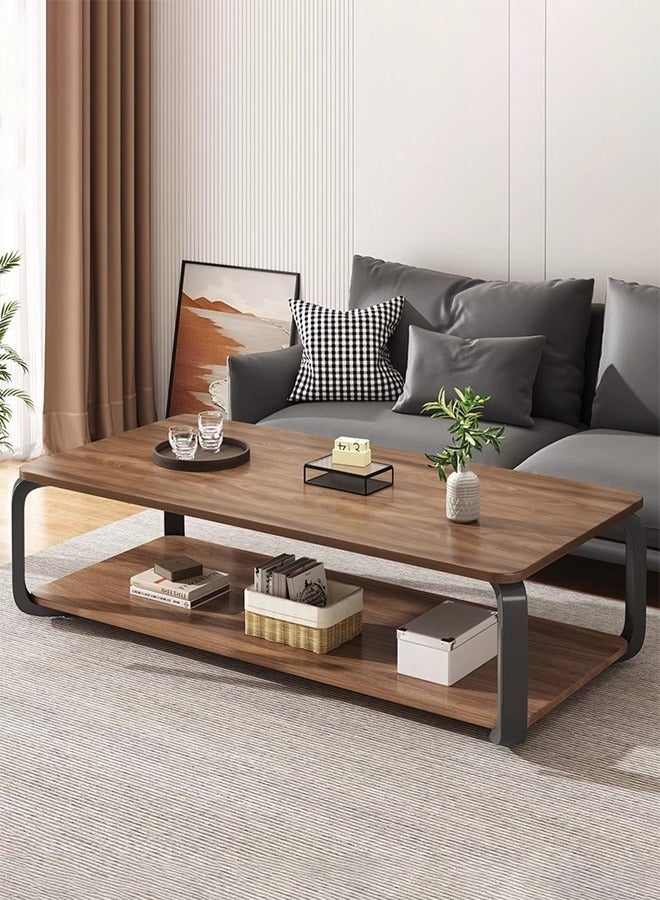 تايمي طاولة وسط خشبية بتصميم عصري مع مساحة تخزين مزدوجة وأرجل معدنية، طاولة لغرفة المعيشة والمكتب 120 × 60 × 43 سم - Image 1