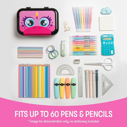 Zipit صندوق أقلام ZIPIT المصنوع من البلاستيك المعاد تدويره للفتيات، حقيبة أقلام بسعة كبيرة للمدرسة، صندوق منظم للم stationery، يونيكورن وردي - Image 4