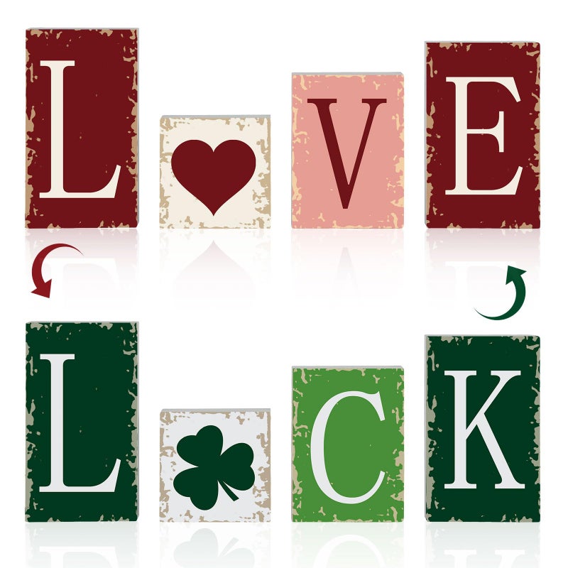Sereliy 4PCS Valentine's Day Tiered Tray Decor Rustic Valentines and St. Patrick's Love Luck Wooden Blocks Signs for Home Mantel Office Shelf Decor (Colorful) - Image 1
