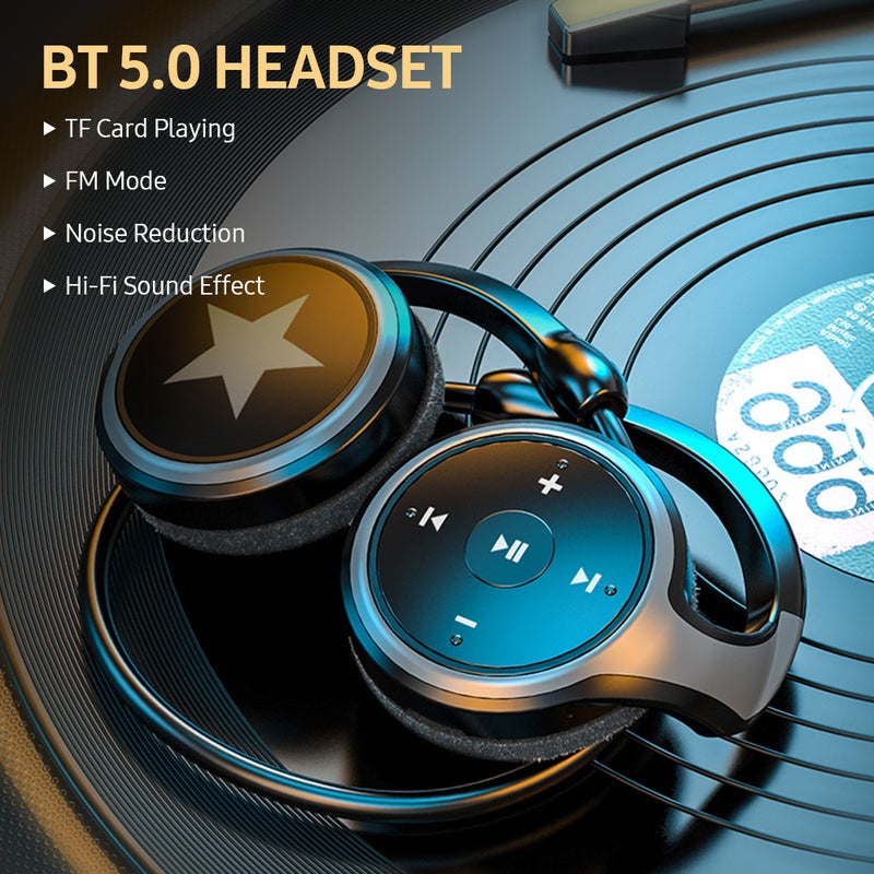 سماعة رأس بت 5.0 - سماعة رياضية خفيفة الوزن تدعم تشغيل بطاقة TF ووضع FM وفعالية صوت عالي الدقة (هاي فاي) وتخفيض الضوضاء، لون أزرق - Image 2