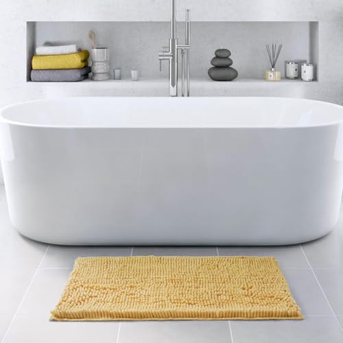 FRESHMINT Chenille Bathroom Rugs Mat 32”x20”, Non-Slip Bath Mat for Bathroom Floor & Bathtub, Washable Soft Shower Shag Bath Rugs, Durable Fluffy Thick Water Absorbent Microfiber Shower Mat, Yellow - Image 2