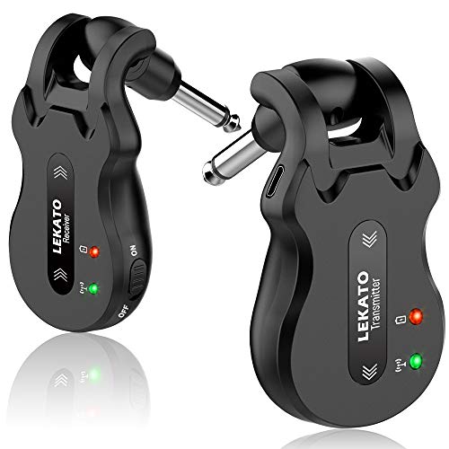 LEKATO Wireless Guitar System 5.8 Wireless Guitar Transmitter Receiver Rechargeable Audio Wireless Transmitter Receiver 4 Channels Transmission Range for Electric Guitar Bass (Black) - Image 1