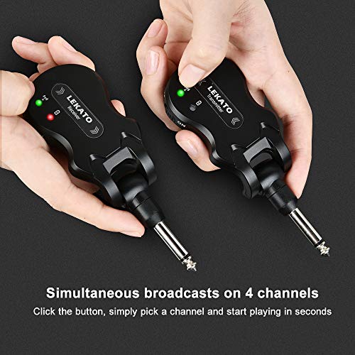 LEKATO Wireless Guitar System 5.8 Wireless Guitar Transmitter Receiver Rechargeable Audio Wireless Transmitter Receiver 4 Channels Transmission Range for Electric Guitar Bass (Black) - Image 4