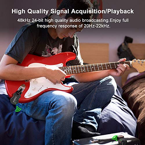 LEKATO Wireless Guitar System 5.8 Wireless Guitar Transmitter Receiver Rechargeable Audio Wireless Transmitter Receiver 4 Channels Transmission Range for Electric Guitar Bass (Black) - Image 5