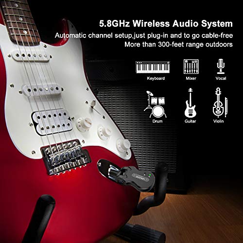 LEKATO Wireless Guitar System 5.8 Wireless Guitar Transmitter Receiver Rechargeable Audio Wireless Transmitter Receiver 4 Channels Transmission Range for Electric Guitar Bass (Black) - Image 3