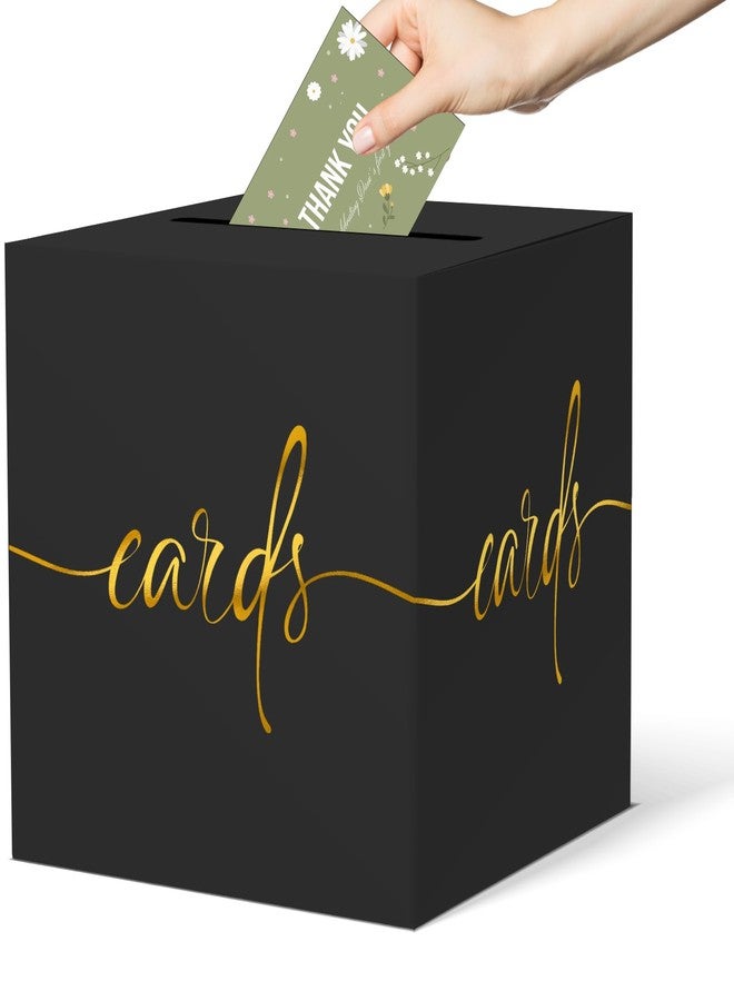 CINSOEN Black Card Box with Gold Foil Design, Paperboard Card Box for Birthday Wedding Party Graduation Retirement Anniversary Valentine's Day & Baby Showers Halloween, Raffle or Money Box - Image 1