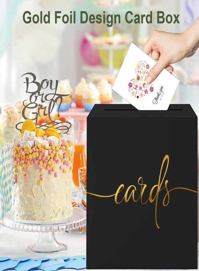 CINSOEN Black Card Box with Gold Foil Design, Paperboard Card Box for Birthday Wedding Party Graduation Retirement Anniversary Valentine's Day & Baby Showers Halloween, Raffle or Money Box - Image 4