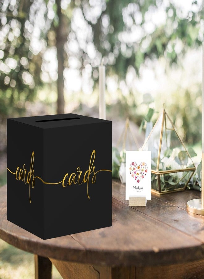 CINSOEN Black Card Box with Gold Foil Design, Paperboard Card Box for Birthday Wedding Party Graduation Retirement Anniversary Valentine's Day & Baby Showers Halloween, Raffle or Money Box - Image 2