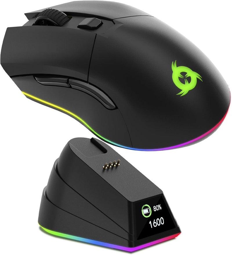 KLIM Blaze Pro Rechargeable Wireless Gaming Mouse with Charging Dock RGB & LCD Display - New Version - High-Precision Sensor and Long-Lasting Battery - Up to 6000 DPI - Great PC Gaming Mouse Wireless - Image 1