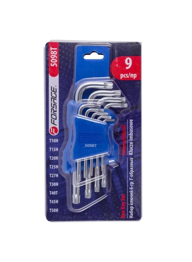FORSAGE L-type torx-wrenches set 9pcs (t10x, t15x, t20x, t25x, t27x, t30x, t40t, t45x, t50x with hole), in p - Image 1