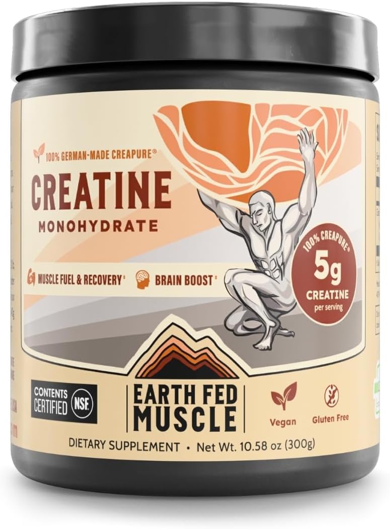 Earth Fed Muscle Transcend Creatine Monohydrate Powder  100 German Creapure Creatine for Women  Muscle Recovery  Building Energy Production  Unflavored 5g Serving 60 Servings per Container - Image 1
