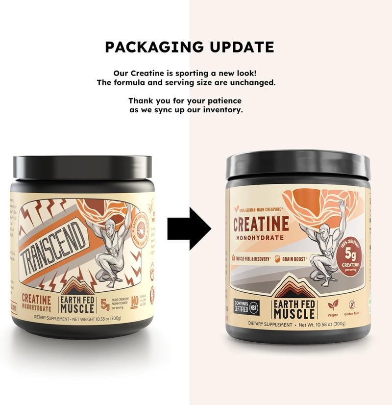 Earth Fed Muscle Transcend Creatine Monohydrate Powder  100 German Creapure Creatine for Women  Muscle Recovery  Building Energy Production  Unflavored 5g Serving 60 Servings per Container - Image 2
