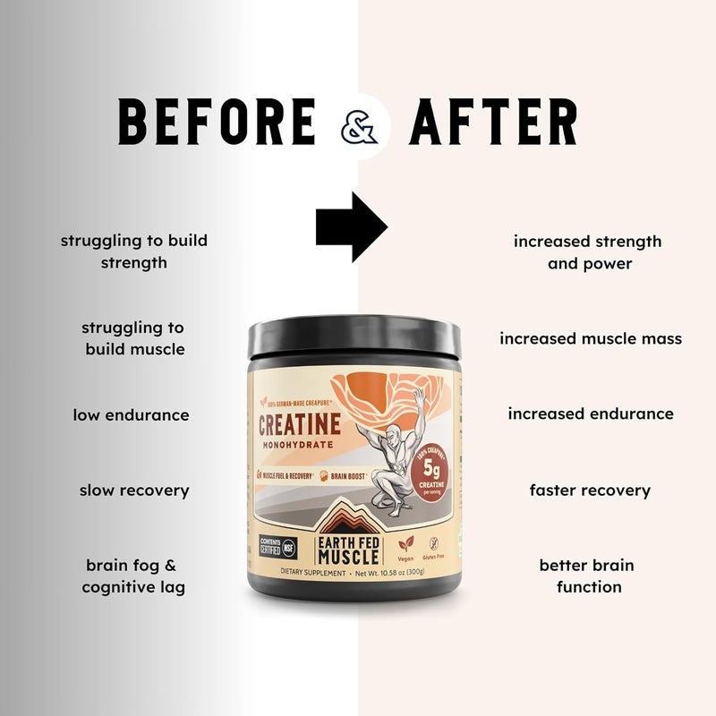 Earth Fed Muscle Transcend Creatine Monohydrate Powder  100 German Creapure Creatine for Women  Muscle Recovery  Building Energy Production  Unflavored 5g Serving 60 Servings per Container - Image 4