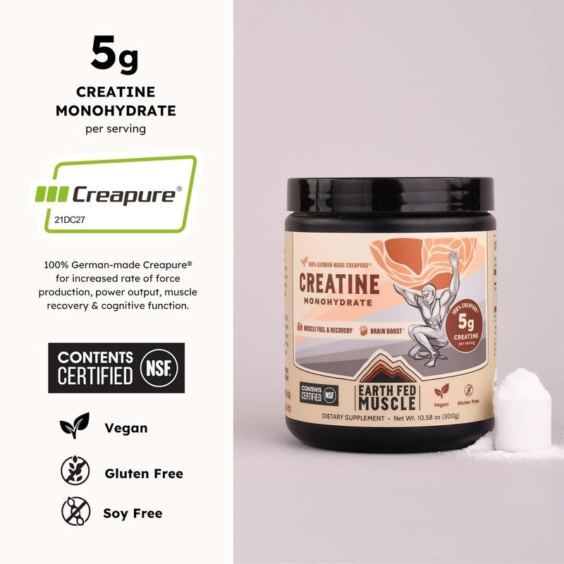 Earth Fed Muscle Transcend Creatine Monohydrate Powder  100 German Creapure Creatine for Women  Muscle Recovery  Building Energy Production  Unflavored 5g Serving 60 Servings per Container - Image 3