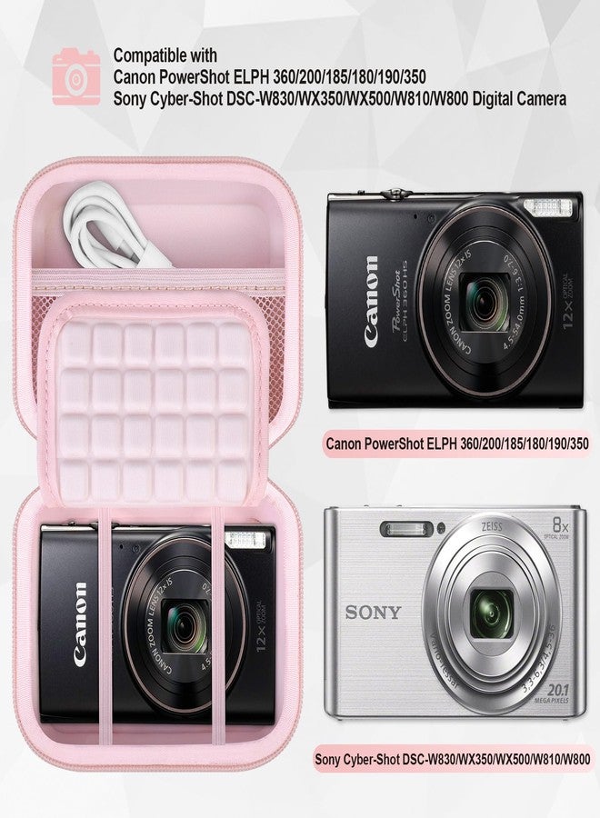 Lacdo Camera Carrying Case for Canon PowerShot ELPH 360/200/185/180/190/350, Sony Cyber-Shot DSC-W830/WX350/WX500/W810/W800 Digital Camera, Hard EVA Protective Storage Trave Bag, Pink - Image 3
