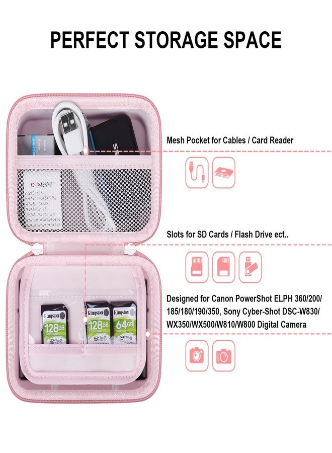 Lacdo Camera Carrying Case for Canon PowerShot ELPH 360/200/185/180/190/350, Sony Cyber-Shot DSC-W830/WX350/WX500/W810/W800 Digital Camera, Hard EVA Protective Storage Trave Bag, Pink - Image 2