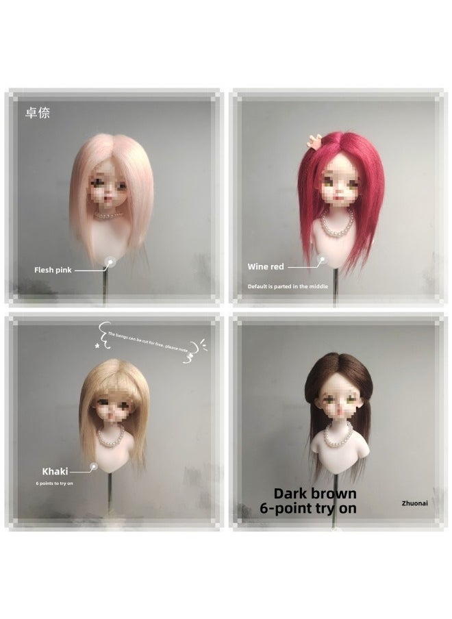 Cotton Doll Wig Stock Daily Hair Embryo 6 Points 8 Points Elastic Hair Imitation Beach Wool Diy Dress Material 10c-Height:Red Brown-11-12 Head Circumference