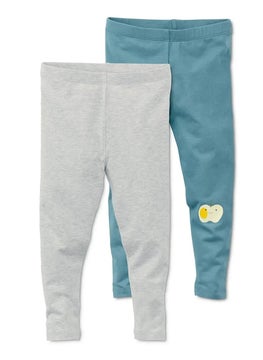 Tchibo Toddler Girls 2 Pcs Plain Heather Pull,On Leggings, Teal and Grey  - Image 3