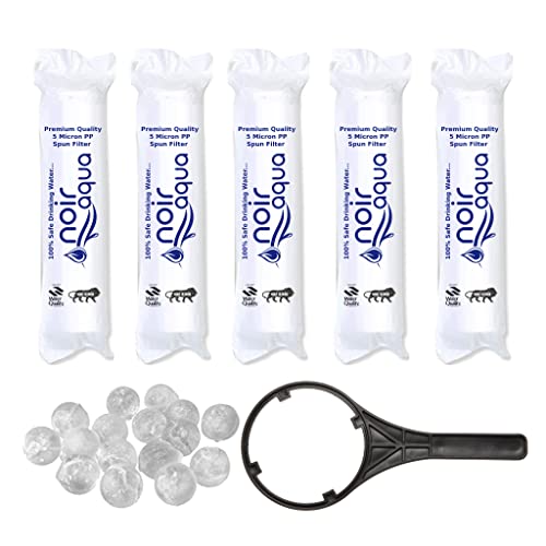 Noir Aqua 5 PP Spun Filter + 1 Free Spanner + 5 Antiscalent Balls | for All Type of RO Water purifiers - RO Spun Filter Cartridge Sponge Replacement Water Filter Candle - Image 1